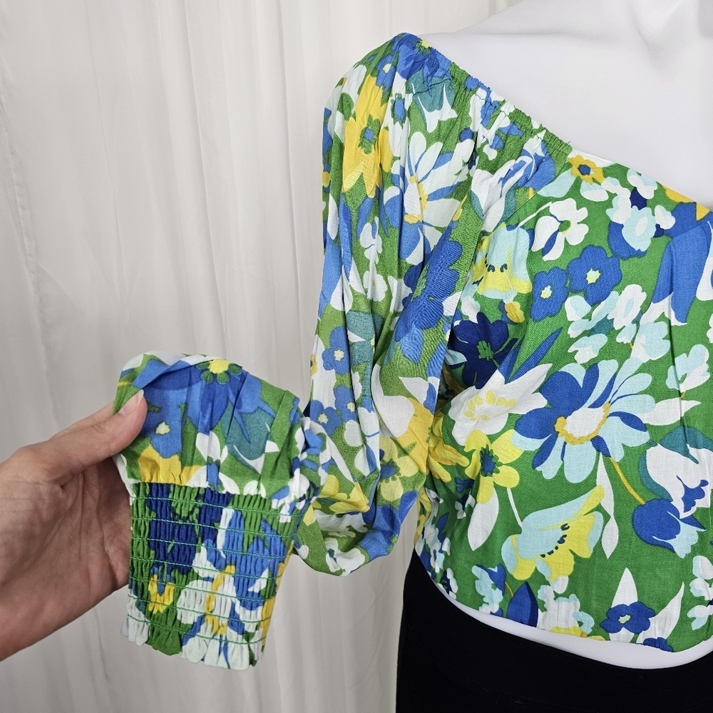 Walter Baker Green Disco Floral Kimora Crop Top Off Shoulder Size Medium - Picture 5 of 12